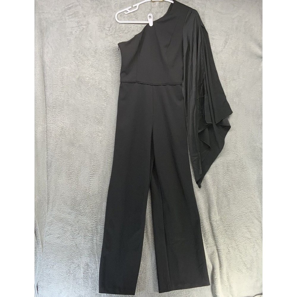 Adrianna Papell Women's One Shoulder Jumpsuit Black 4 MSRP $189